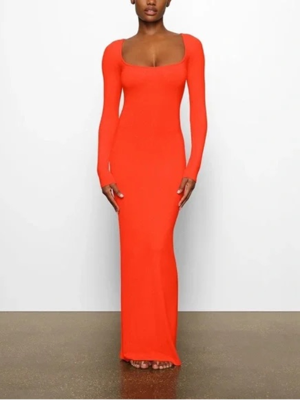 SKIMS Long Sleeve Square Neck Maxi Dress - Orange